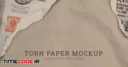 دانلود موکاپ مقوا و کاغذ پاره شده Torn Paper Effect Mockup On Brown Background