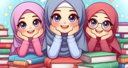 دانلود تصویرسازی دانش آموزان محجبه در کتابخانه