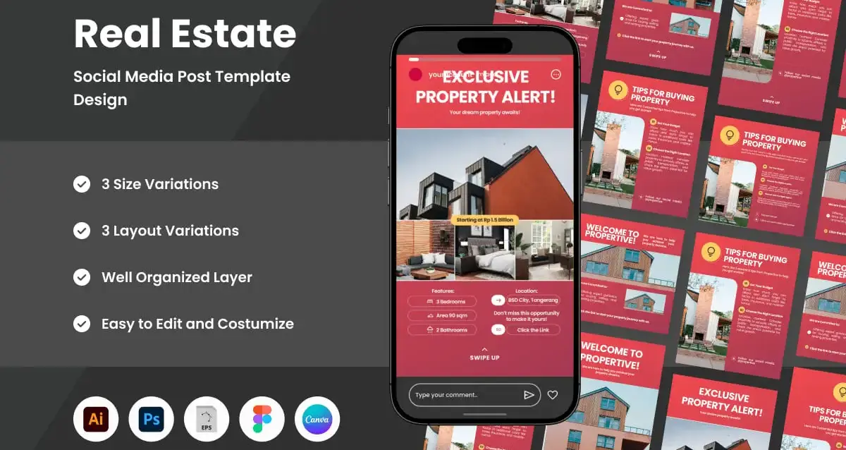Post Properties دانلود طرح لایه باز پست اینستاگرام املاک Real Estate Social Media Post ...