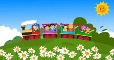 cartoon childrens riding on the train looped backg 5183 cover 1