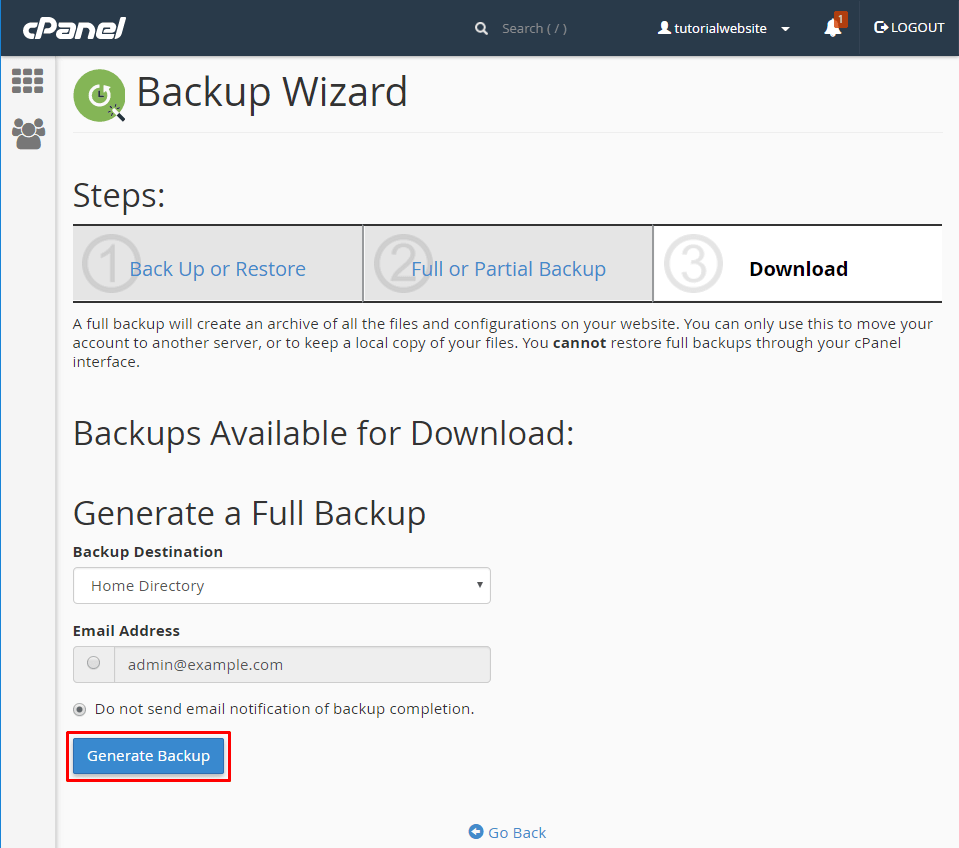 cpanel backup 2