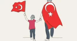 وکتور از یک مرد و پسرش با پرچم ترکیه