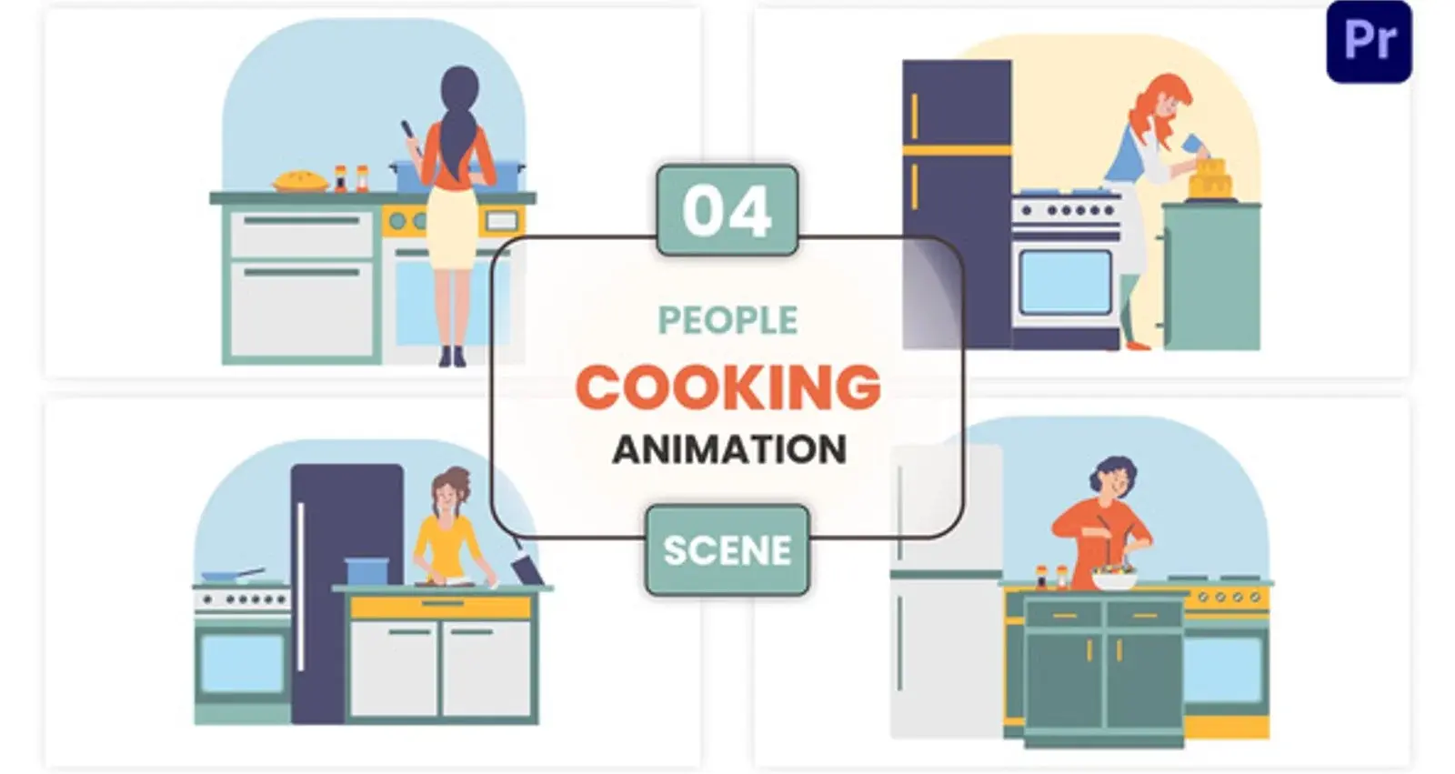پروژه آماده پریمیر : موشن گرافیک آشپزی People Cooking Animation Scene ...